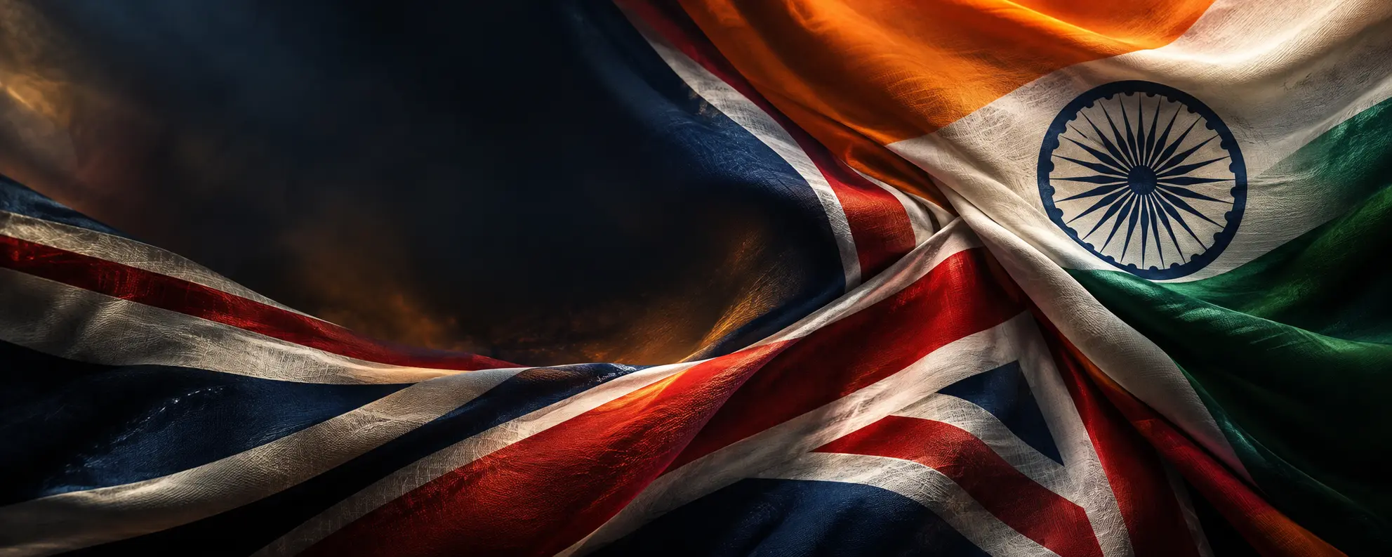 The flags of India and the United Kingdom woven together