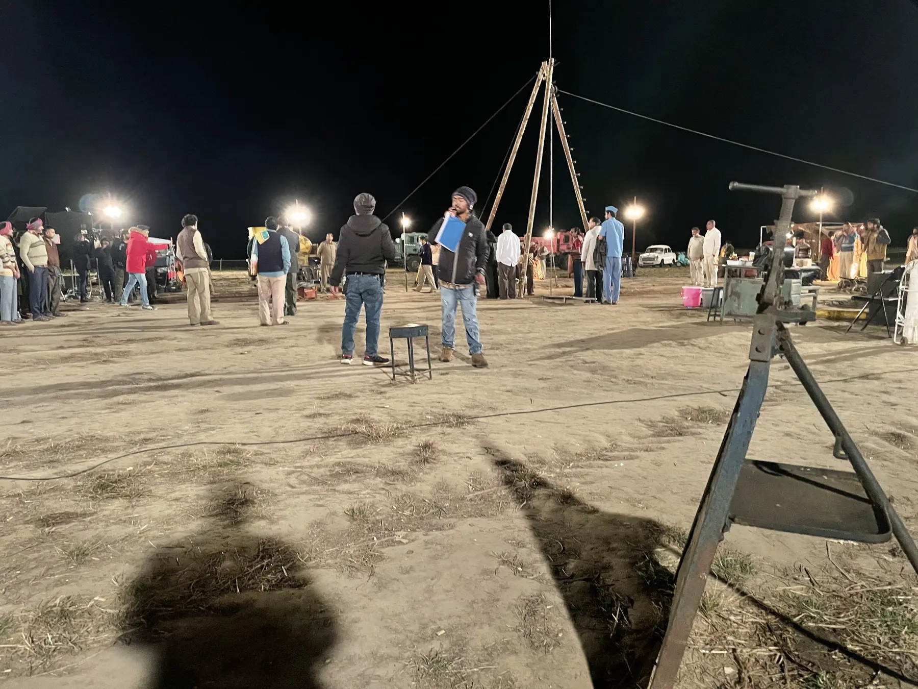 The large night production unit filming Mission Raniganj in Yorkshire