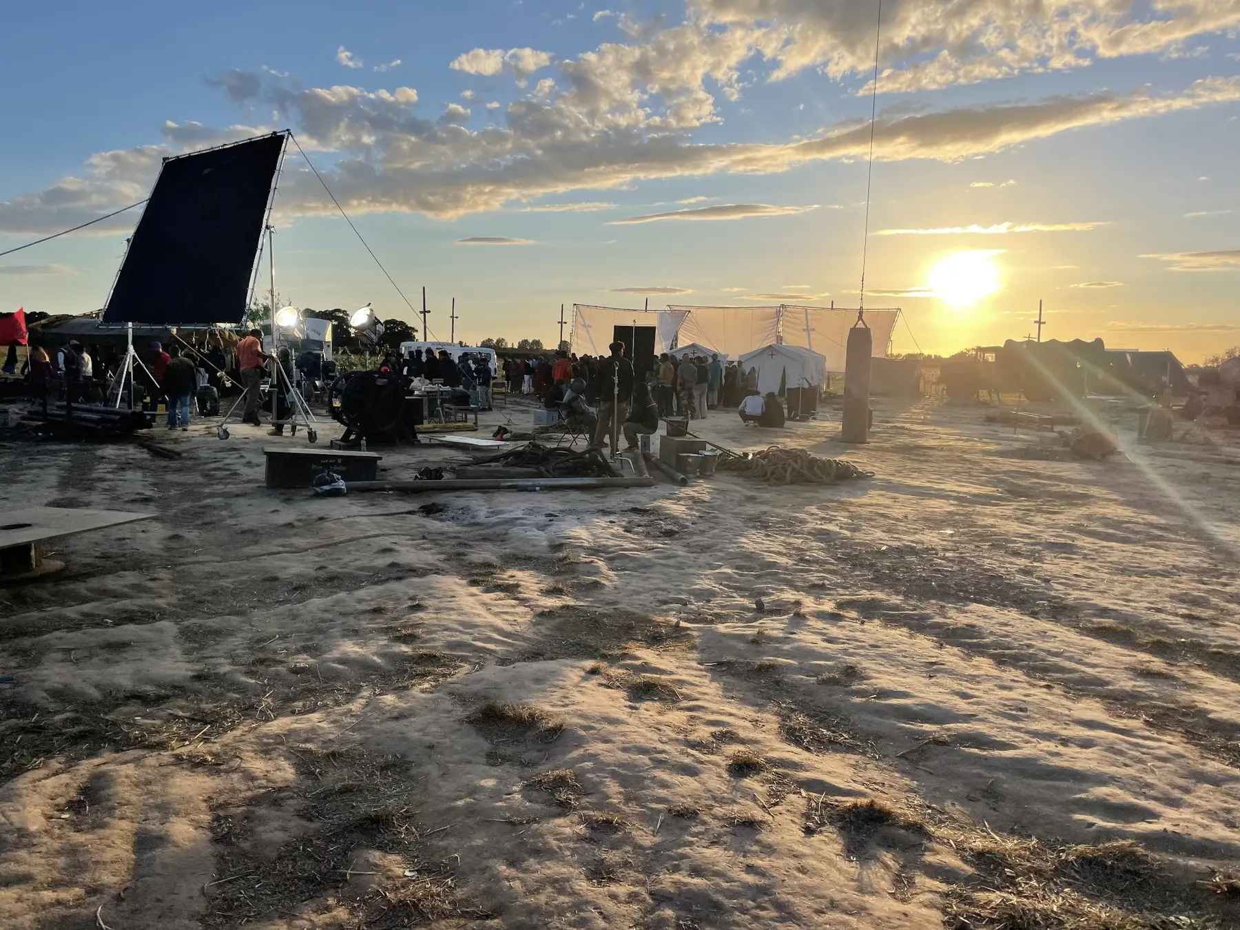 Mission Raniganj production set at sunset in Yorkshire
