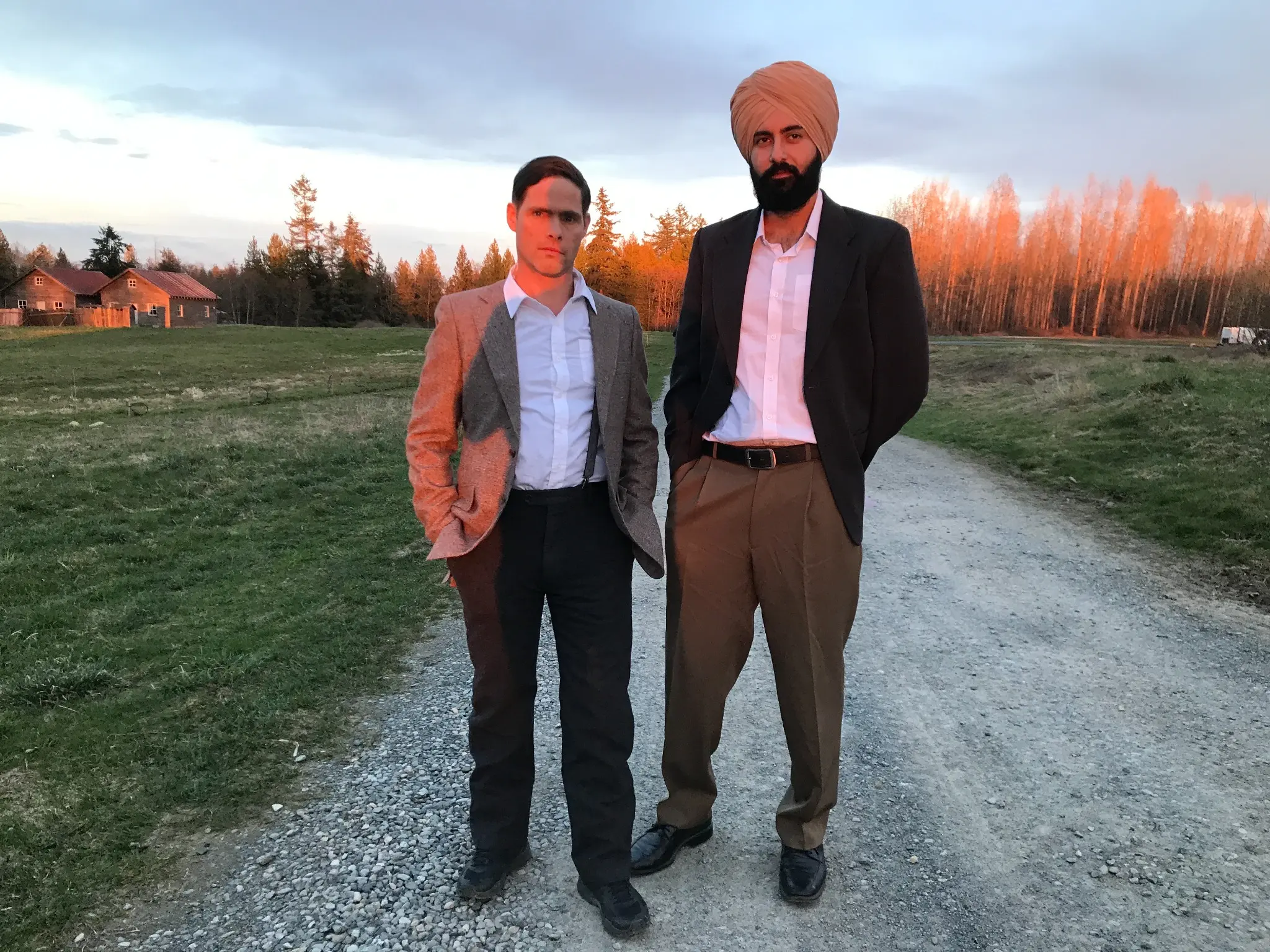 Alex Reece as W.C. Hopkinson with a fellow cast member on the Canadian set of Sarabha
